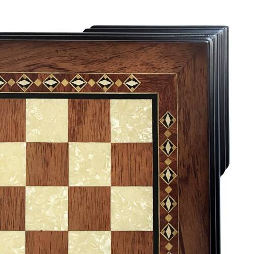 Flat Ayaklı Ahşap Satranç Tablası Küçük Gül 35x35cm - 7