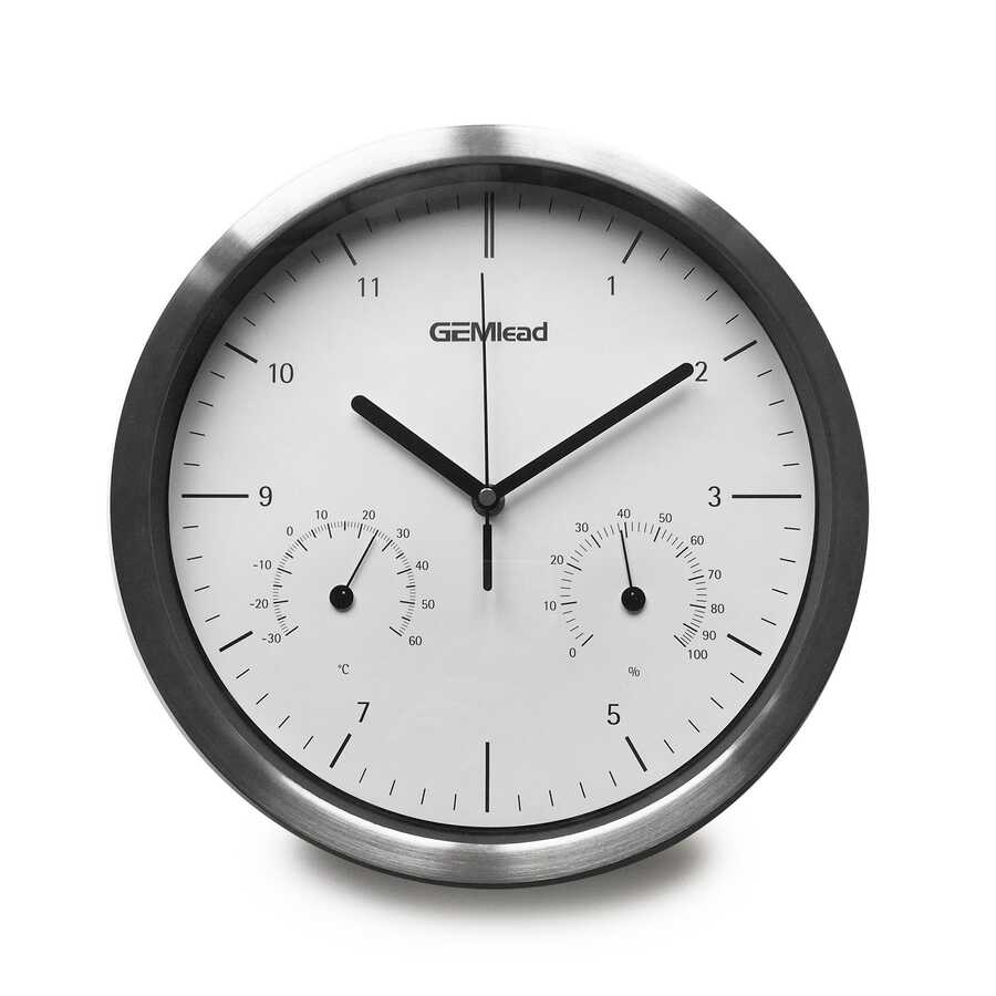  Gemlead Duvar Saati Termometre Nem Ölçer Beyaz