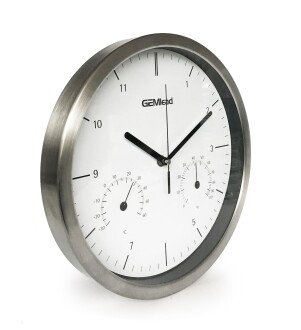 Gemlead Duvar Saati Termometre Nem Ölçer Beyaz Paslanmaz Çelik Gövde Sessiz Akar Saniye - 3