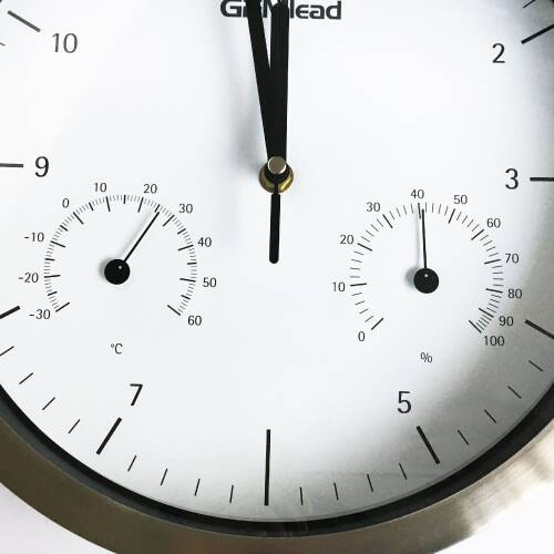 Gemlead Duvar Saati Termometre Nem Ölçer Beyaz Paslanmaz Çelik Gövde Sessiz Akar Saniye - 5