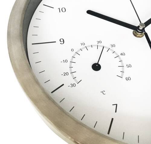 Gemlead Duvar Saati Termometre Nem Ölçer Beyaz Paslanmaz Çelik Gövde Sessiz Akar Saniye - 6