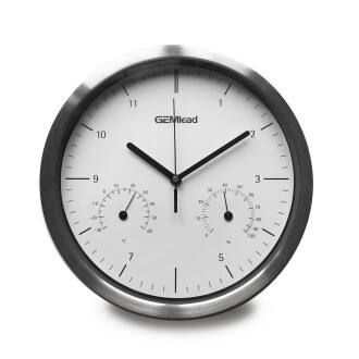 Gemlead Steel Wall Clock Temperature Hygrometer White