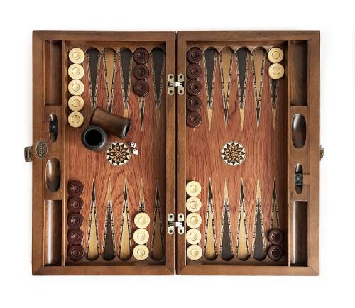 Genius El Oyması Ahşap Tavla Seti Gül - 2