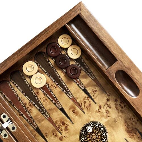 Genius El Oyması Ahşap Tavla Seti Mazel - 6