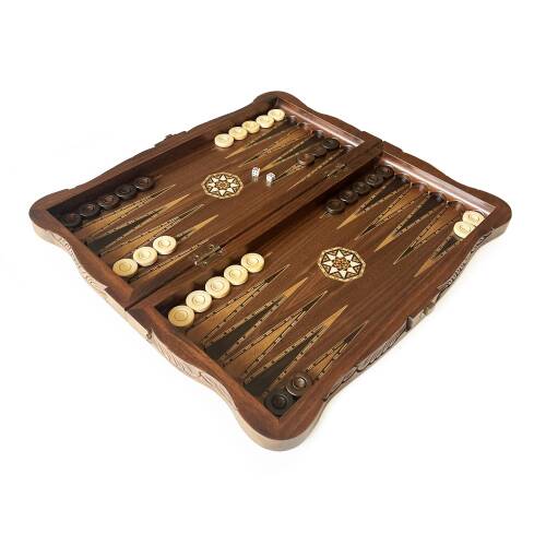Helena Wood Art Carvo El Yapımı Orta Boy Ahşap Tavla Seti - 5