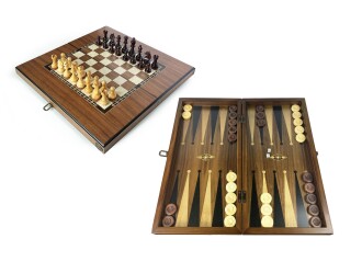 Helena Wood Art Eko Klasik El Yapımı Damalı Ahşap Tavla ve Satranç Seti - 1