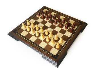 Helena Wood Art - Handmade Massive Wood Checkers/Draughts Set With Wooden Draughts Figures 50mm Cream-Brown (48 cm/18.8”)