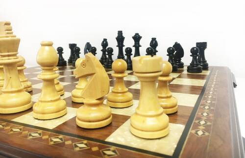 Handmade Wooden Chess Set Red With Wooden Chess Figures (48 cm/18.8")