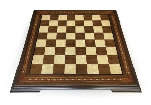 Helena Wood Art El Yapımı Masif Ahşap Sedefli Satranç Tablası Ceviz 59x59cm - 2