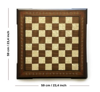 Helena Wood Art El Yapımı Masif Ahşap Sedefli Satranç Tablası Ceviz 59x59cm - 3