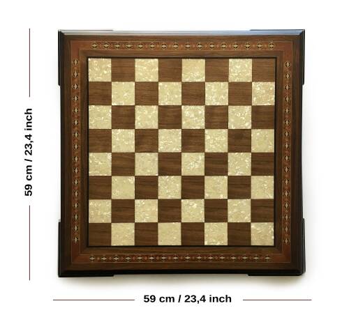 Helena Wood Art El Yapımı Masif Ahşap Sedefli Satranç Tablası Ceviz 59x59cm - 3