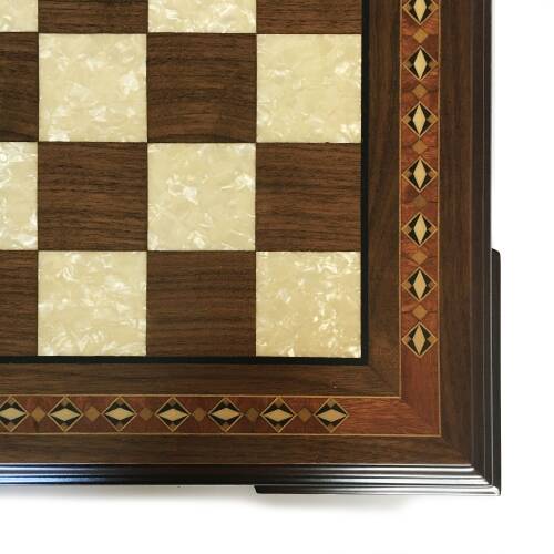 Helena Wood Art El Yapımı Masif Ahşap Sedefli Satranç Tablası Ceviz 59x59cm - 5