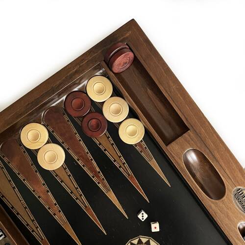 Helena Wood Art Genius El Oyması Ahşap Tavla Seti Siyah - 5