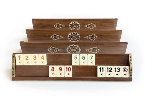 Helena Wood Art Kardelen El Yapımı Masif Ahşap Okey Takımı Mozaikli Ceviz - 3