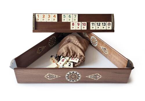 Helena Wood Art Kardelen El Yapımı Masif Ahşap Okey Takımı Mozaikli Ceviz - 5