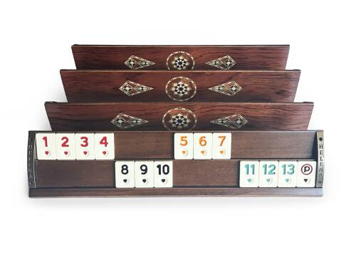 Helena Wood Art Kardelen El Yapımı Masif Ahşap Okey Takımı Mozaikli Gül - 3