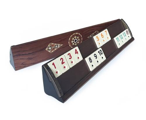 Helena Wood Art Kardelen El Yapımı Masif Ahşap Okey Takımı Mozaikli Gül - 6