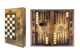 Helena Wood Art - Handmade Wooden Inlaid Backgammon Set Wide with Numerator