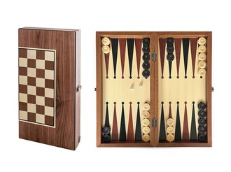 Helena Wood Art - Classic Handmade Wooden Backgammon Set with Chess Board
