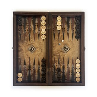 Helena Wood Art - Classic Handmade Massive Wood Backgammon Set Mid Size 43 x 21 cm / 16.5 x 8.2 in