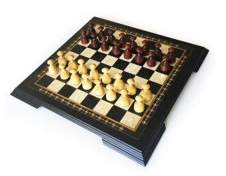 Handmade Massive Wood Dark Checkers/Draughts Set With Wooden Draughts Figures 50mm Cream-Brown (42 cm/16.5”)