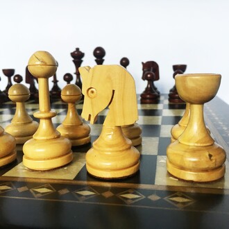 Handmade Wooden Chess Set Dark With Wooden Chess Figures (42 cm / 16.5") - Thumbnail