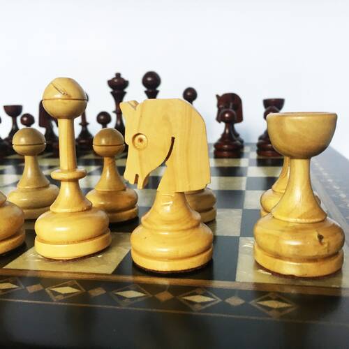 Handmade Wooden Chess Set Dark With Wooden Chess Figures (42 cm / 16.5")