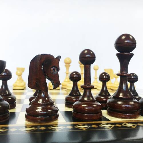 Handmade Wooden Chess Set Dark With Wooden Chess Figures (42 cm / 16.5")