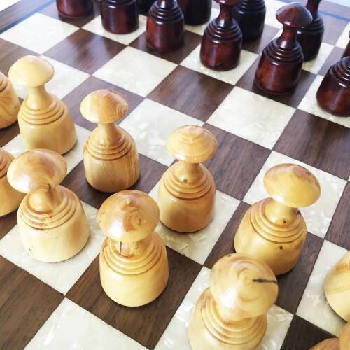 Helena Wood Art Masif Ceviz Sedefli  Dama Takımı 40 cm Kahve-50mm - 10