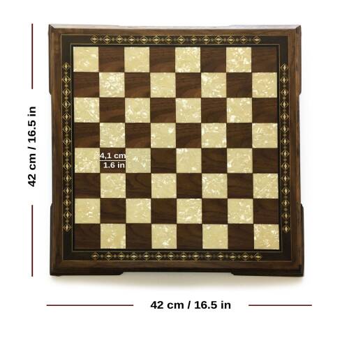 Helena Wood Art Masif Ceviz Sedefli Dama Takımı 42 cm Kahve-50mm - 3