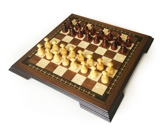 Helena Wood Art - Handmade Walnut Checkers/Draughts Set With Wooden Draughts Figures 50mm Cream-Brown (42 cm / 16.5”)