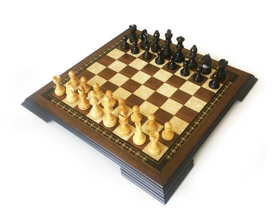  Helena Wood Art Masif Ceviz Sedefli Satranç Takımı 42 Cm