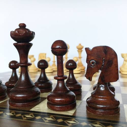 Helena Wood Art Masif Ceviz Sedefli Satranç Takımı 42 cm - 8