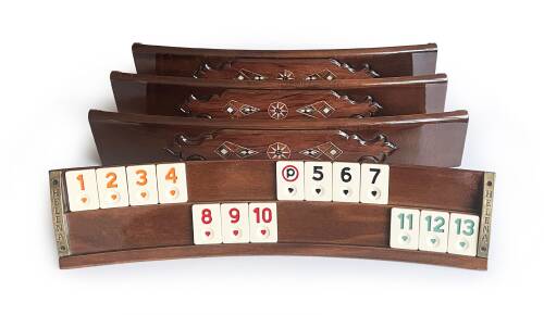 Helena Wood Art Mozaik İşlemeli Masif Ahşap Okey Seti Oval Takımı Gül - 3