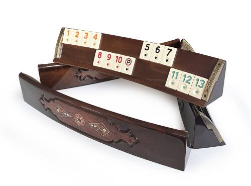 Helena Wood Art Mozaik İşlemeli Masif Ahşap Okey Seti Oval Takımı Gül - 6