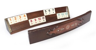 Helena Wood Art Mozaik İşlemeli Masif Ahşap Okey Seti Oval Takımı Gül - 7