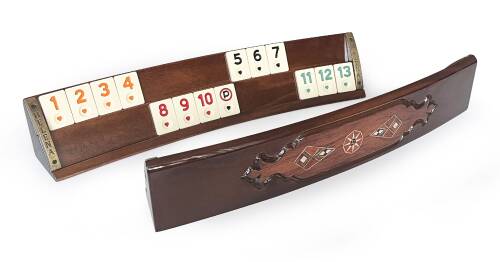 Helena Wood Art Mozaik İşlemeli Masif Ahşap Okey Seti Oval Takımı Gül - 7