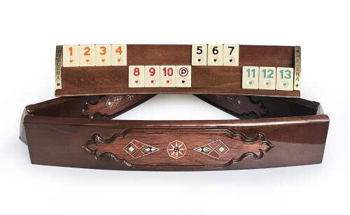 Helena Wood Art Mozaik İşlemeli Masif Ahşap Okey Seti Oval Takımı Gül - 9