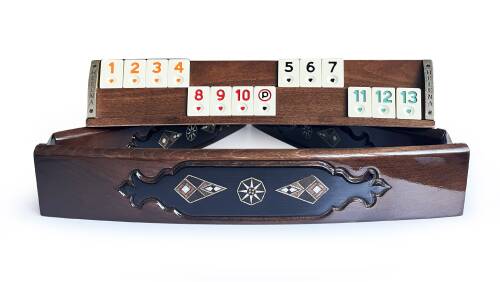 Helena Wood Art Mozaik İşlemeli Masif Ahşap Okey Seti Oval Takımı Koyu Kahve - 10