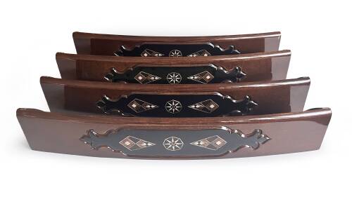 Helena Wood Art Mozaik İşlemeli Masif Ahşap Okey Seti Oval Takımı Koyu Kahve - 4