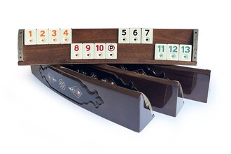 Handmade Elliptic Massive Wood Mosaic Inlaid Natural Black Veneer Rummikub Set, Rummy Cube Set, Okey Game Set - Thumbnail