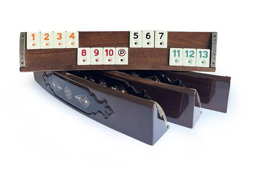 Handmade Elliptic Massive Wood Mosaic Inlaid Natural Black Veneer Rummikub Set, Rummy Cube Set, Okey Game Set