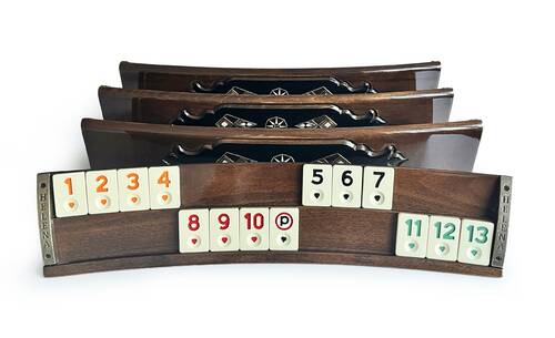 Handmade Elliptic Massive Wood Mosaic Inlaid Natural Black Veneer Rummikub Set, Rummy Cube Set, Okey Game Set