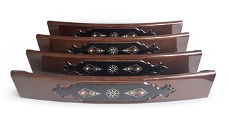 Handmade Elliptic Massive Wood Mosaic Inlaid Natural Black Veneer Rummikub Set, Rummy Cube Set, Okey Game Set - Thumbnail