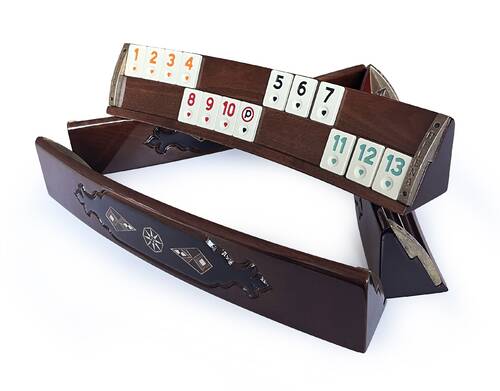 Handmade Elliptic Massive Wood Mosaic Inlaid Natural Black Veneer Rummikub Set, Rummy Cube Set, Okey Game Set