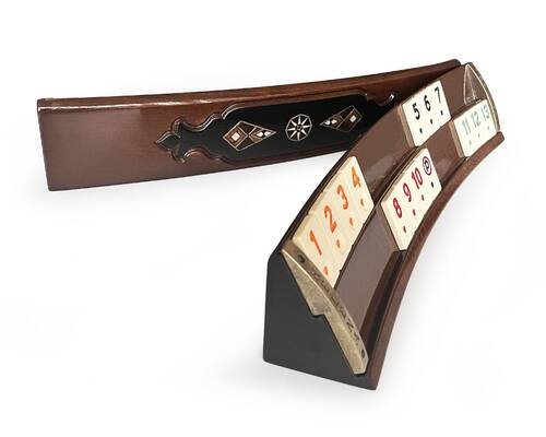 Handmade Elliptic Massive Wood Mosaic Inlaid Natural Black Veneer Rummikub Set, Rummy Cube Set, Okey Game Set