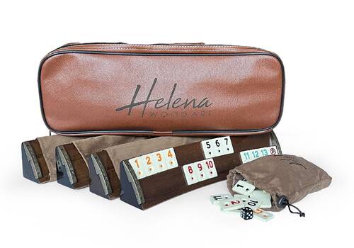 Handmade Elliptic Massive Wood Mosaic Inlaid Natural Black Veneer Rummikub Set, Rummy Cube Set, Okey Game Set