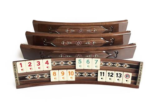 Helena Wood Art Mozaikli Oval Masif Okey Takımı Ceviz - 3