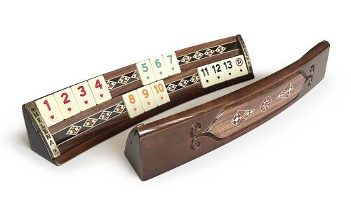 Helena Wood Art Mozaikli Oval Masif Okey Takımı Ceviz - 4