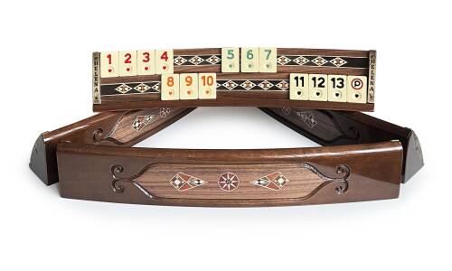 Helena Wood Art Mozaikli Oval Masif Okey Takımı Ceviz - 7